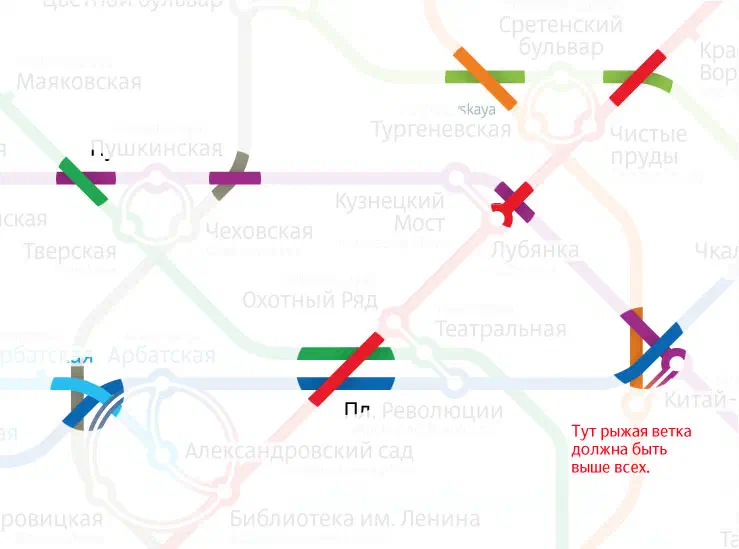 На снимке изображена карта московской системы метро с различными цветными линиями и текстом, указывающим различные остановки и маршруты системы метро.