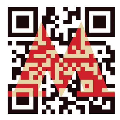 Изображение показывает QR-код с буквой "M" красным цветом и сливками на белом фоне.