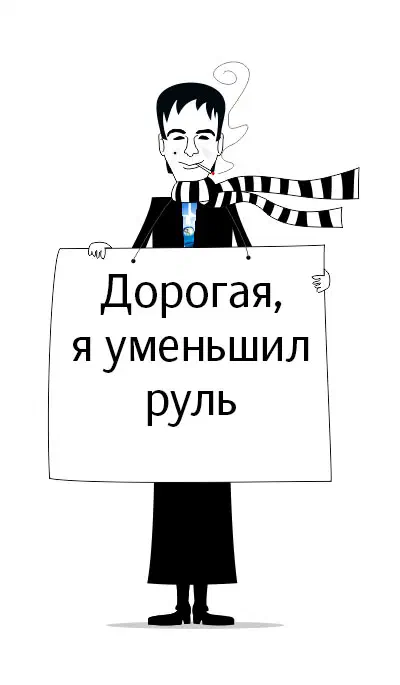 На рисунке изображен мультфильм мужчины в черно-белом платье и шарфе с надписью: