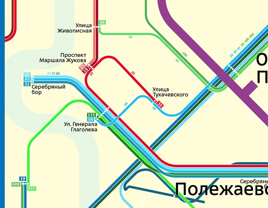 Изображение показывает карту Московской Метросистемы с различными цветными линиями и текстом, указывающим различные остановки и маршруты системы метро.