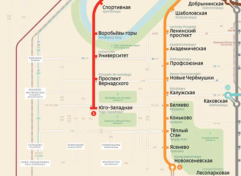 Карта показывает карту Московской системы Метро с красной линией, указывающей маршрут системы метро.