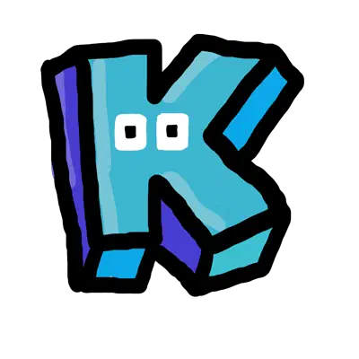 Синяя буква "K" на белом фоне, которая является логотипом популярной видео игры "Krypton".